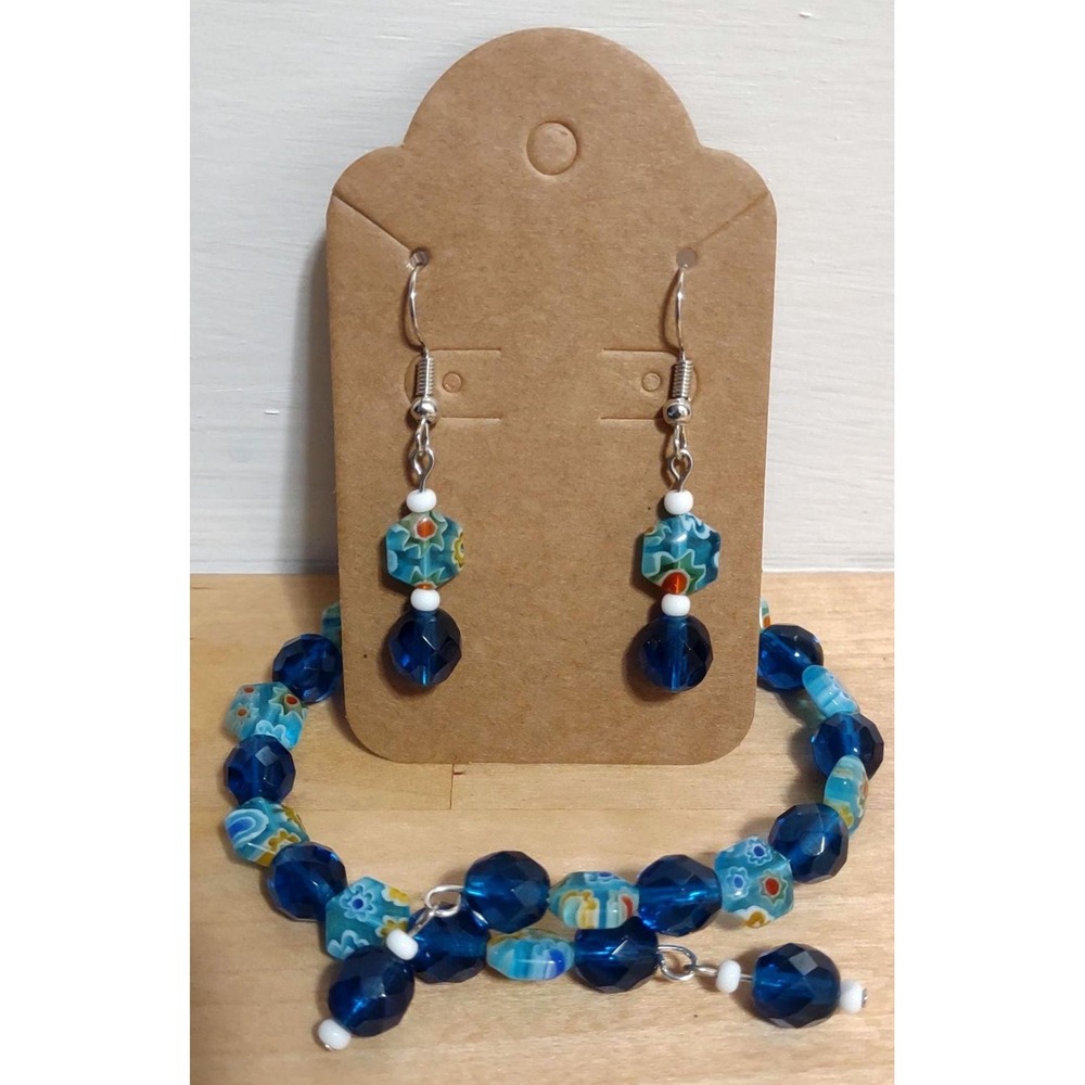 Mediterranean Bloom Jewelry Set Memory Wire Bracelet and Earrings New